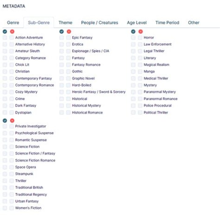 FictionDB metadata categories