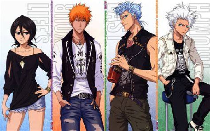 Ichigo Kurosaki and his friends in their high school uniform in 'Bleach' anime series. 
